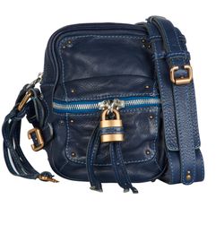 Paddington Padlock Shoulder Bag, Leather, Navy, 030553, DB, 3*